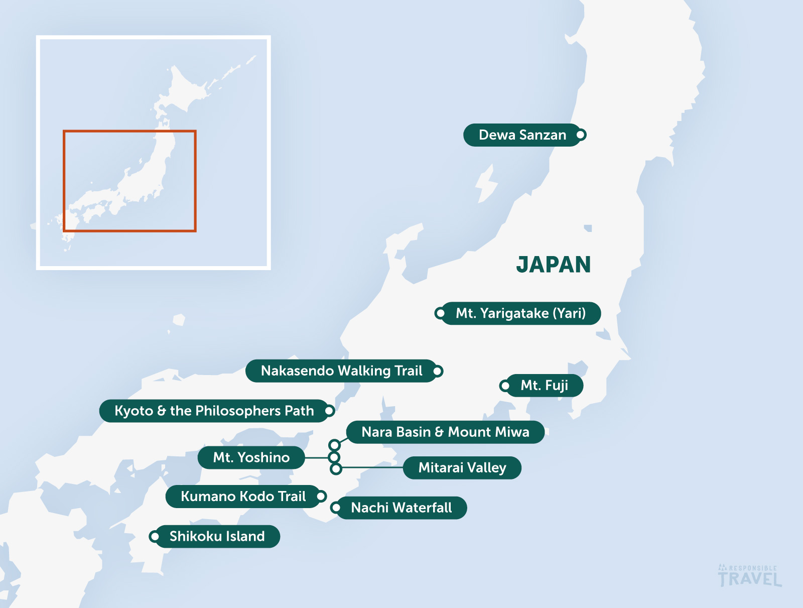 Japan walking highlights map