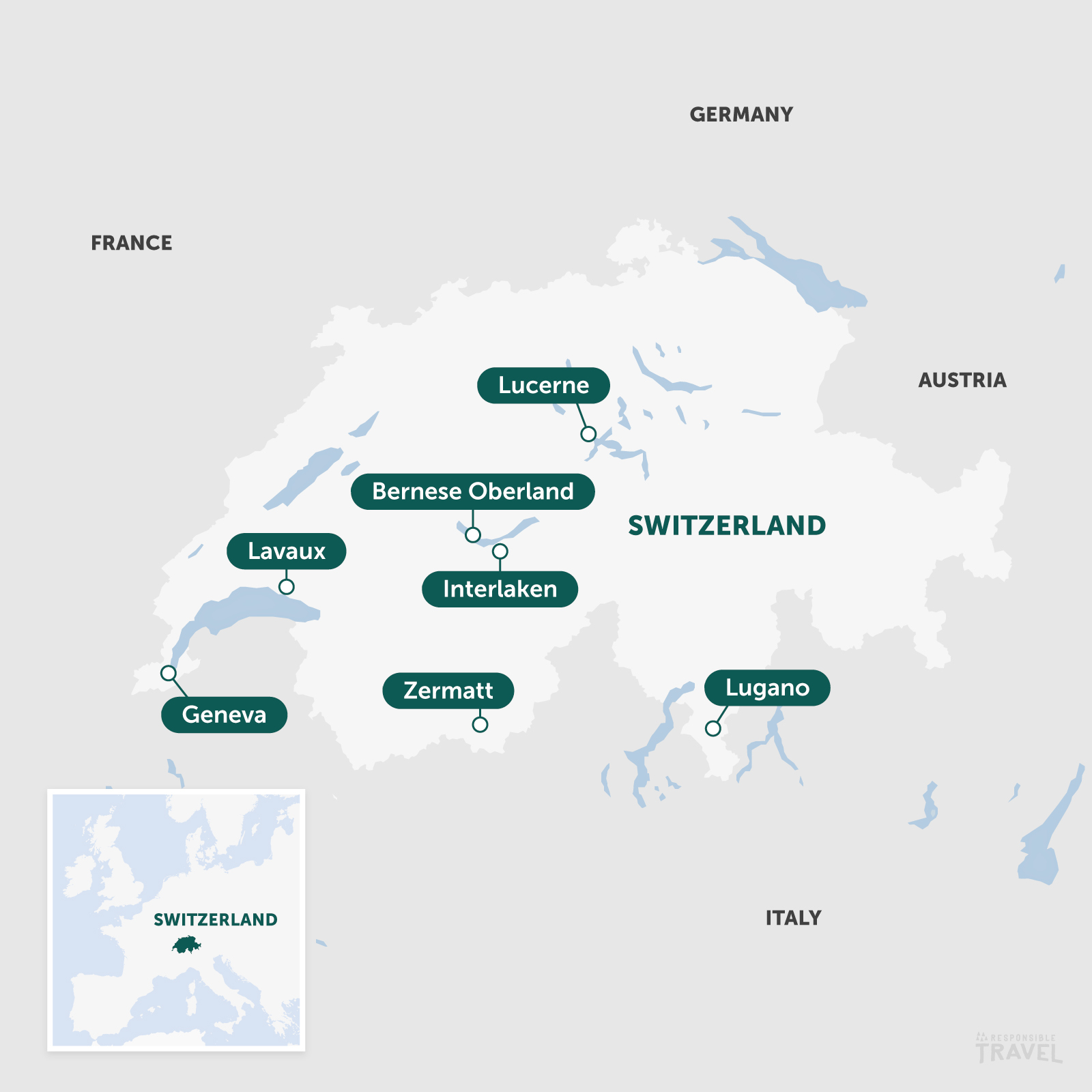 Switzerland map and highlights