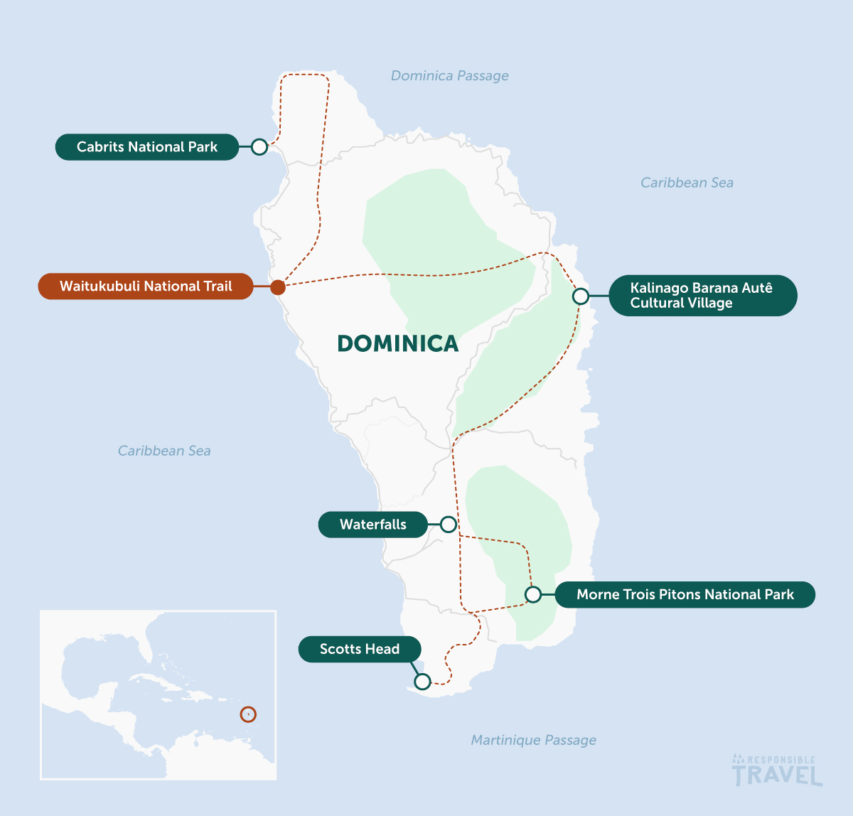 Waitukubuli Trail in Dominica map