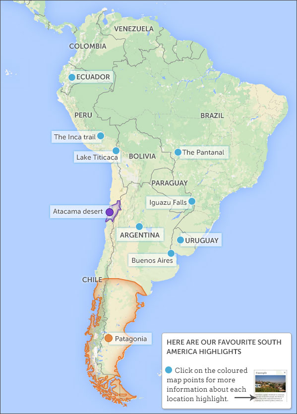 patagonia south america map South America Overland Map Highlights