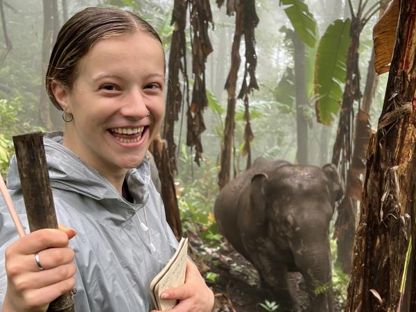 Family community volunteering and elephant watching, Thailand