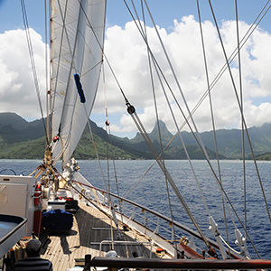 Small ship cruising in French Polynesia