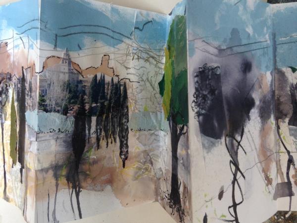 Concertina sketchbook painting holiday in Greece