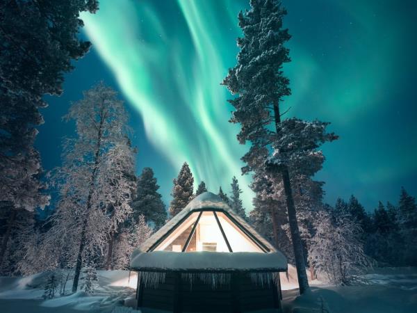 Northern Lights with snow hotel holiday