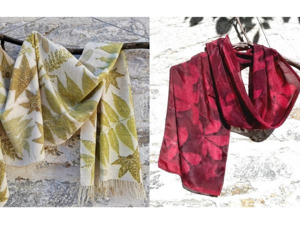 Botanical contact printing on fabric holiday in Greece