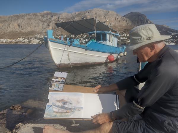 Greek Island watercolour painting holiday