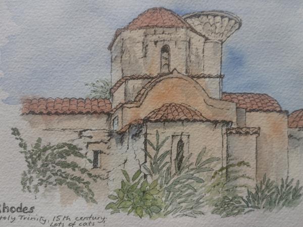 Greek Island watercolour painting holiday