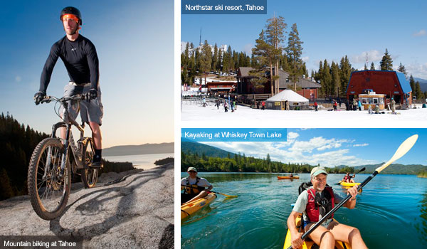 Cycling in Tahoe, Northstar ski resort in Tahoe and kayaking in Whiskey Town Lake