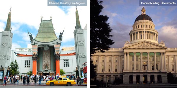 Chinese Theatre, Los Angeles and Capitol buidling, Sacramento
