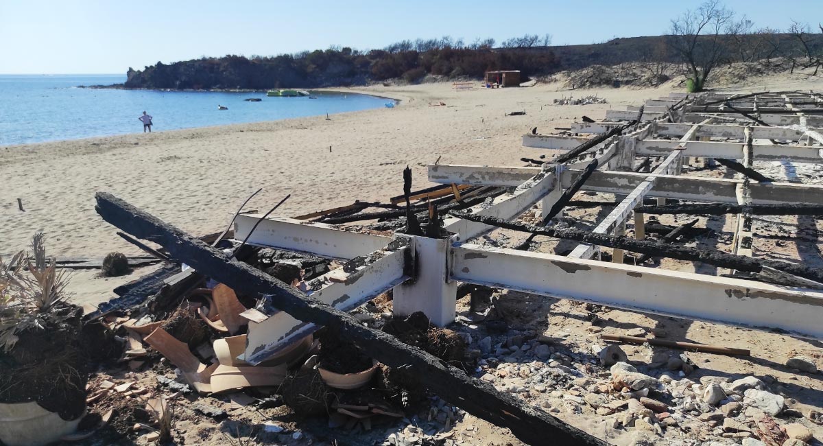 Glystra Beach in Rhodes, September 2023, after the fire in July 2023