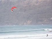 Kitesurfing in Famara, Lanzarote. Photo by Nick Haslam