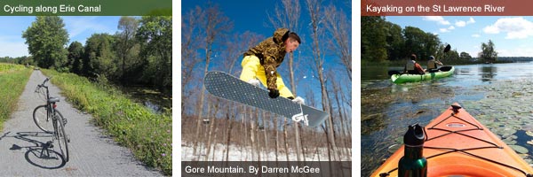 The Erie Canalway, Gore Mountain and St Lawrence River, New York State. Photos by Catherine Mack and Darren McGee