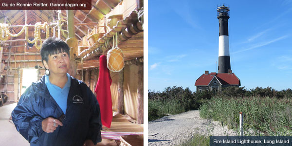 Ganondagan guide and Fire island Lighthouse, New York State. Photos by Catherine Mack
