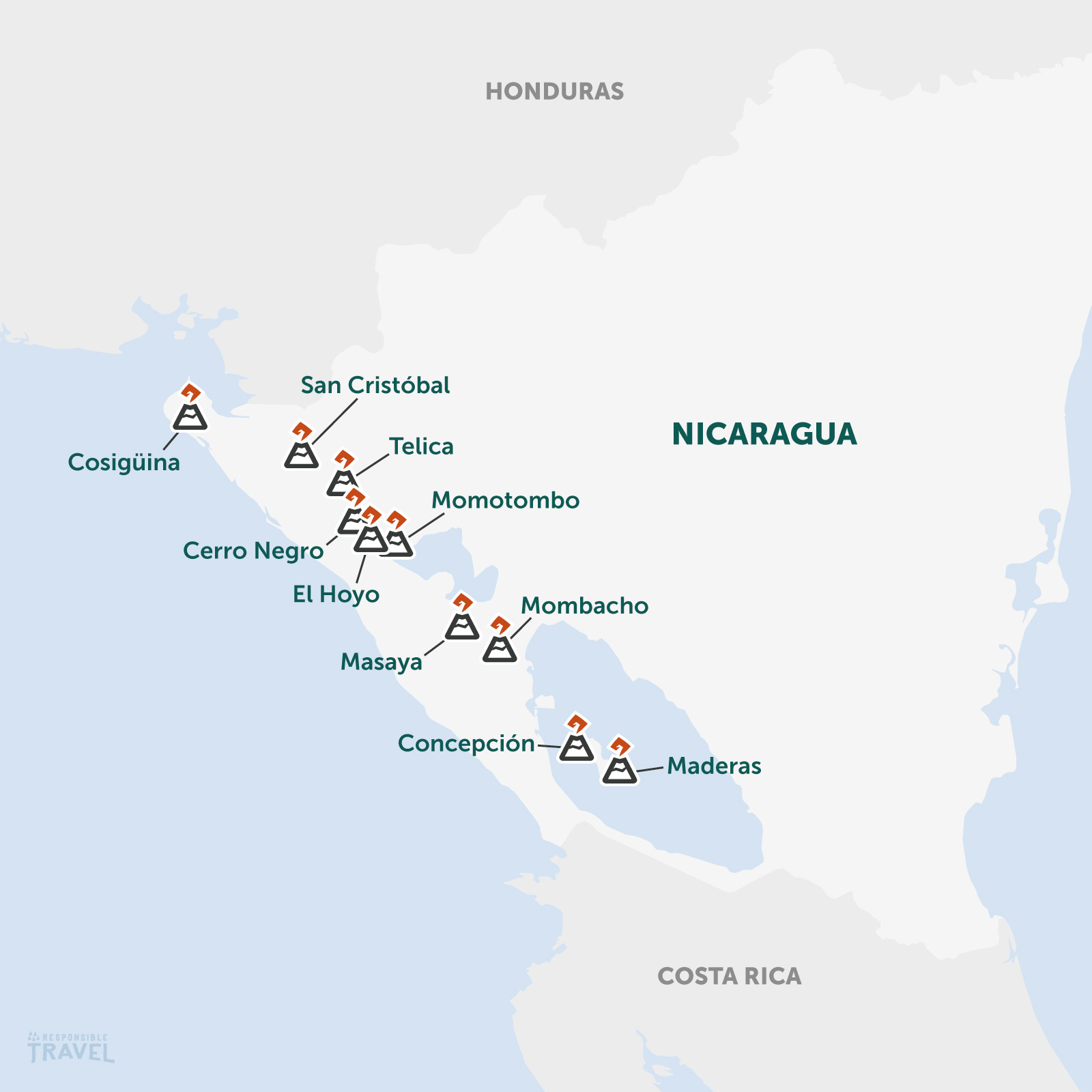 Nicaragua volcanoes map