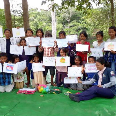 Children with their drawings
