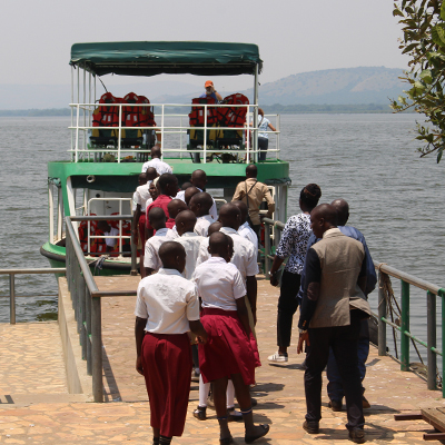 The children boarding a boat
