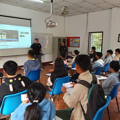 The children watch a presentation together
