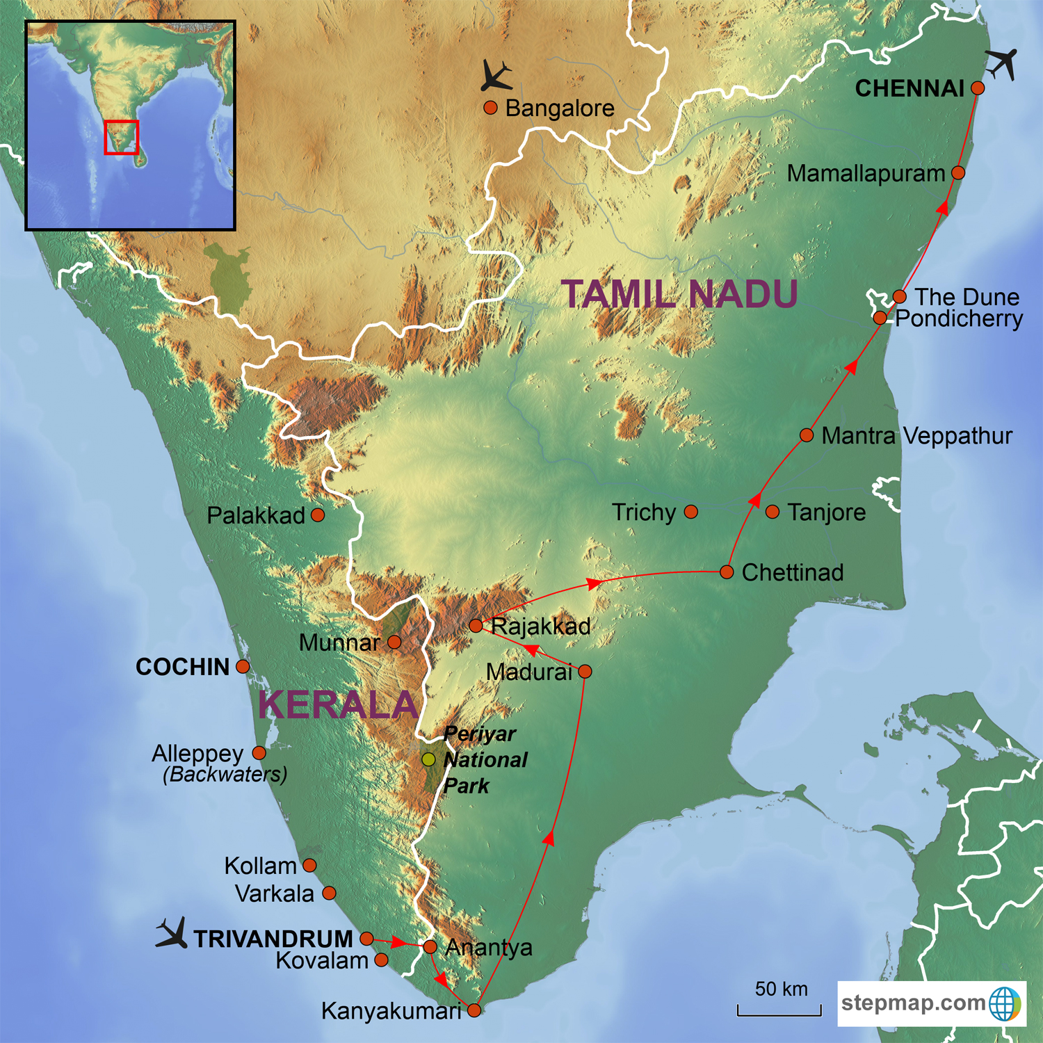 south tamilnadu tourist map