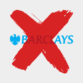 Barclays logo with a red x through it