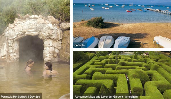 Peninsula Hot Springs and Day Spa, Sorrento and Ashcombe Maze, Victoria. Photos from Victoria Tourist Board