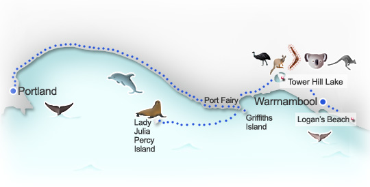 Warrnambool to Portland route map. Illustration by Lisa Joanes